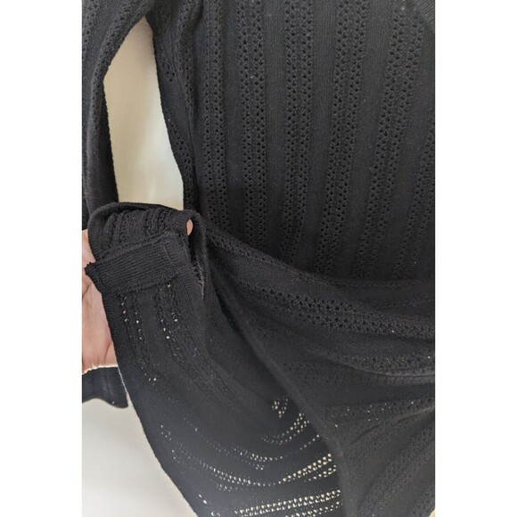 Sezane Lynn Bodysuit Black Open Knit Long Sleeve Ruffle Size Large - Picture 10 of 15